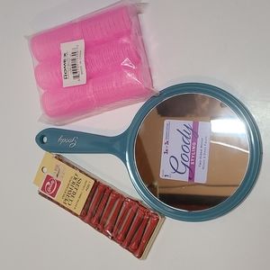 Bundle Vintage Goody Perm Rod Curlers XS & Hand Held Mirror HomeX 1" Curlers NWT